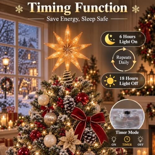 10‑Point Gold Sequin Star Christmas Tree Topper Ornament 10 Inch