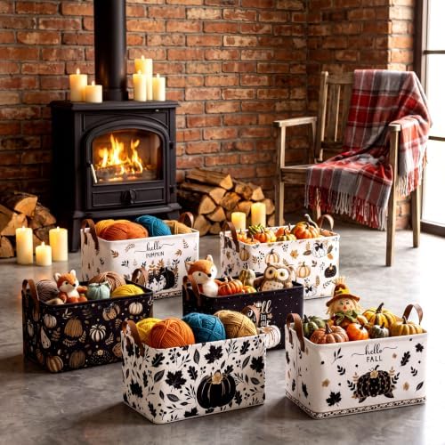 CHENGU 6 Pack Fall Storage Bins Collapsible Retro Autumn Pumpkin Baskets