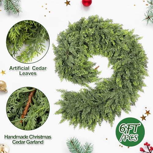 Waydress 1 Pcs 6 ft Christmas Artificial Cedar Garland Realistic