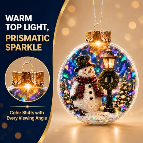 Lighted Snowman Ornament with Prismatic Sparkle, 3.15 Inch Christmas Decor