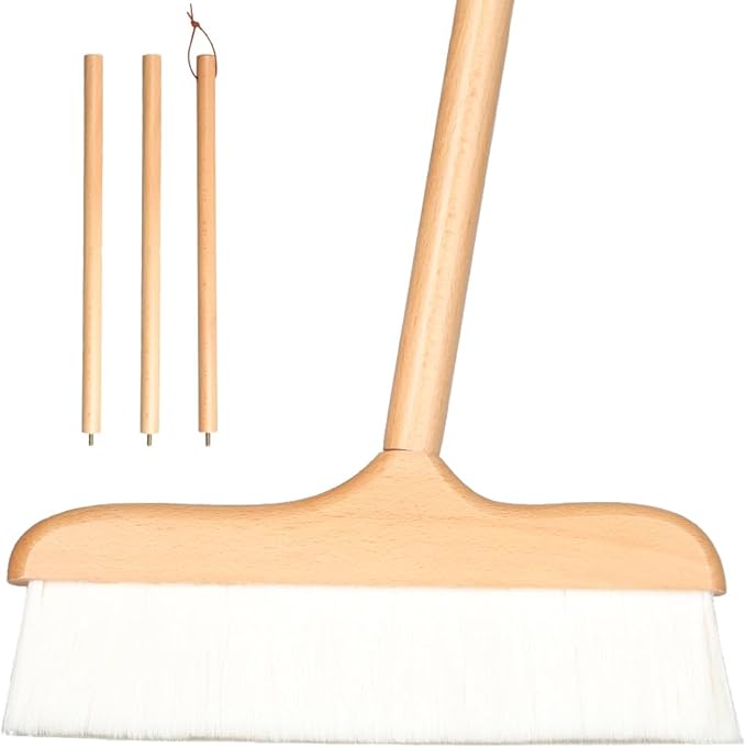 Gloffer Indoor Wood Wool Broom,Ultra Soft Bristles Broom with Long Handle,Sweeping Kitchen Brooms for Home Cleaning,Floor,Office