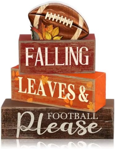 Moucuny 4 Pcs Fall Football Table Decor Farmhouse Tiered Tray Sign Set
