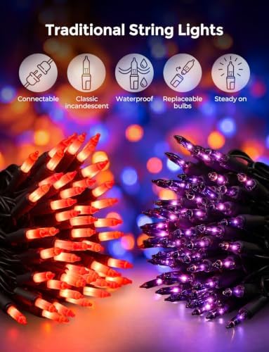20FT 100Ct Purple Orange Halloween Lights for Outdoor Indoor Decorations