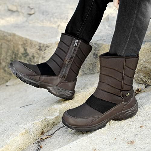 SILENTCARE Mens Winter Mid-Calf Snow Boot Fur Warm Waterproof Slip On Outdoor Athletic