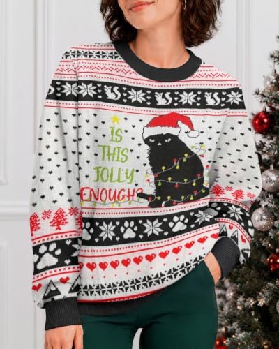 34HD Ugly Xmas Sweater–Funny Knit Christmas Sweater for Women & Men 2025, Long Sleeve Crewneck Holiday Pullover, Unisex Gift