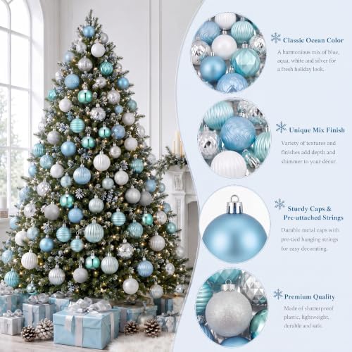 Lunmon 64 Pcs Coastal Ocean Christmas Ball Ornaments Beach Xmas Baubles