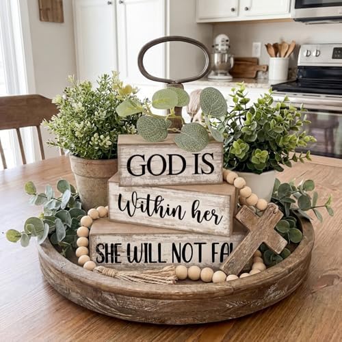Lineshading 4 Pcs Christian Table Decor Farmhouse Faith Wooden Blocks Signs