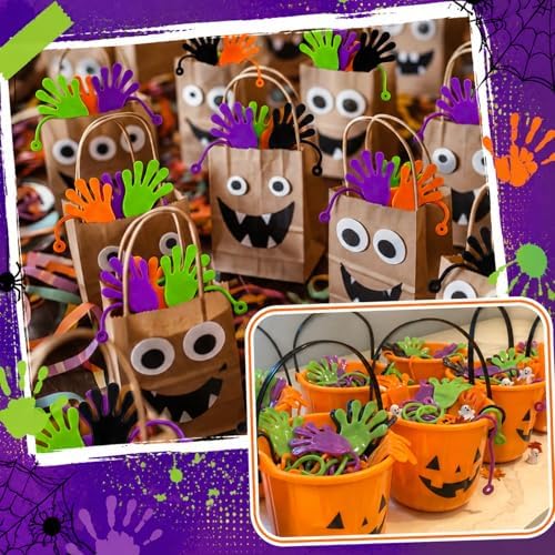 Realspring 300 Pcs Halloween Throws Sticky Hands, Orange,Green,Purple,Black