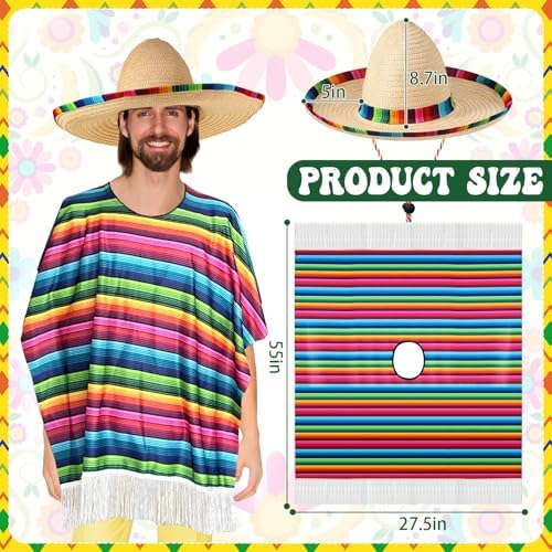 6 Pcs Halloween Pinata Couple Costume Set Costumes Mexican Cinco De Mayo Outfit for Couple Fiesta Dress Cosplay