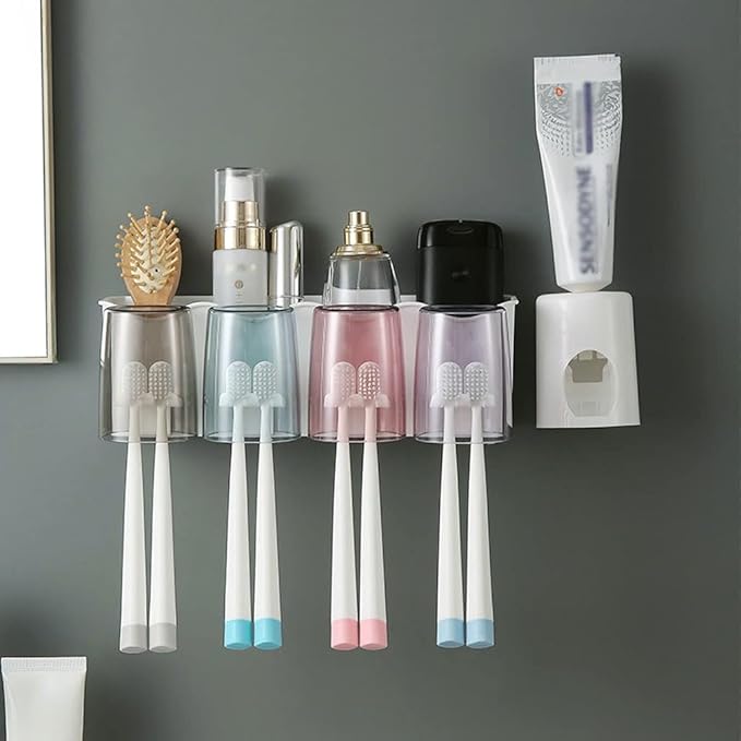 Toothbrush Rack Wall Mount Toothbrush Holder for Shaver Holder Storage Rack Bathroom Accessory Rack with Toothpaste Squeezer Kit Bathroom Toothbrush Holder
