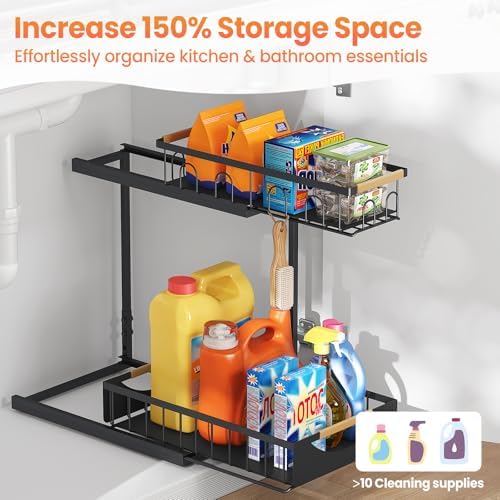 Under Sink Organizer and Storage for Bathroom and Kitchen - 2 Pack 2 Tier