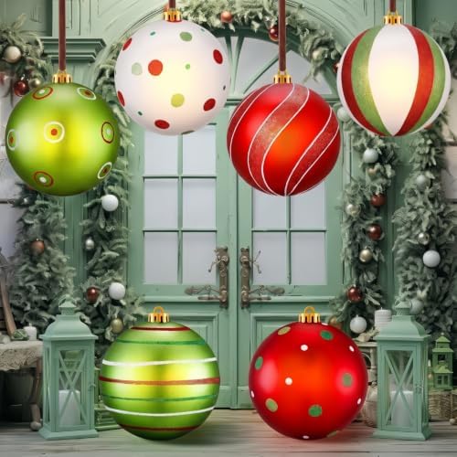 6 Pcs 6 Inch Large Christmas Balls Ornaments Lime Green and Red