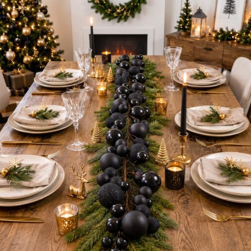 2 Pcs 6 ft Christmas Ball Ornament Garland, Black
