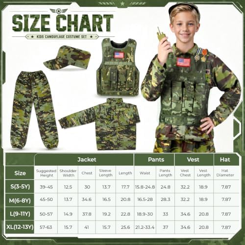 Metemot Kids Army Costume for Boys, Soldier Boys Halloween Costume Age 3-12
