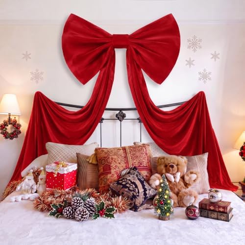118 x 47 Extra Large Christmas Red Velevt Bow Outdoor