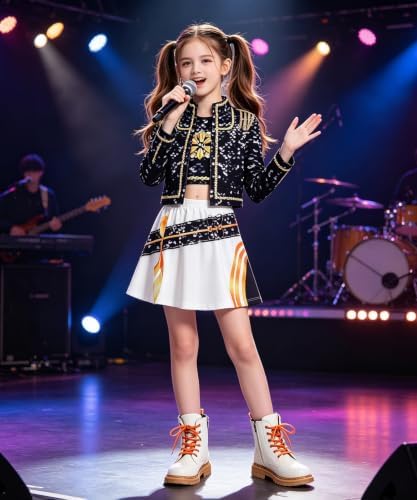 Golden Pop Performer Costume Kids Girls Halloween Costumes Cosplay Outfit