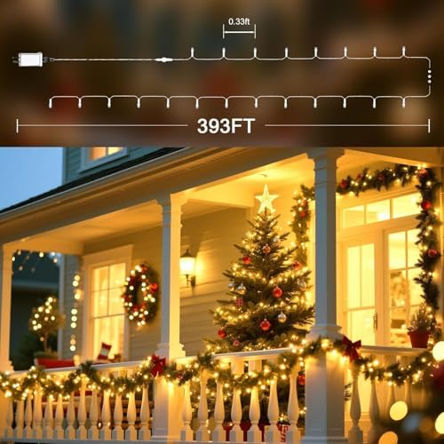328 FT 1000 LED String Lights Outdoor Indoor, Christams String Lights Waterproof 8 Modes & Timer, Fairy Lights Plug in for Bedroom, Weeding, Patio, Party, Holiday,Christmas Decor (Warm White)
