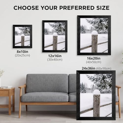 Framed Winter Fence Canvas Wall Art, Snow Scene, Black Frame Inch 24x36