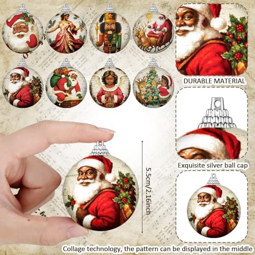 Outus 16 Pcs Santa Claus Black Ball Ornaments for Tree African American Christmas Hanging Ornaments Santa Claus Black Christmas Decorations for Tree Xmas Gifts Farmhouse Fireplace Holiday Party Favors
