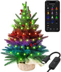 Brizled Smart Mini Christmas Tree, 22.8in DIY Smart-Lit Tabletop Tree with 75 LED RGB Lights, App/Voice Control 159+ Scenes Mini Xmas Tree USB C Music Small Tree Work with PD Power for Fireplace Desk