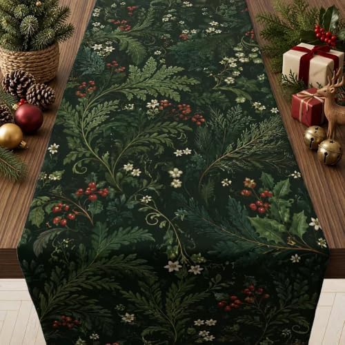 Christmas Party Decorations - Evergreen Holly Berry Xmas Table Runner