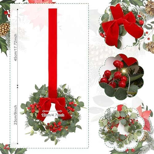 Syhood 2 Pcs 9 Inch Lighted Mini Christmas Eucalyptus Wreaths
