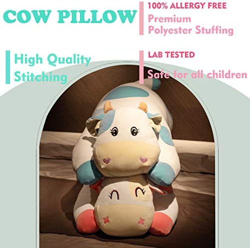 ELAINREN Blue Cow Stuffed Body Pillow Soft Cattle Plushie Toy Gifts/25.6''