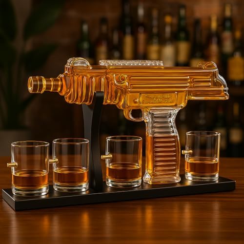 Gifts for Men Dad, Uzi Gun Whiskey Decanter Set-Limited Edition, Liquor Decanter with Bullet Shot Glass, Cool Anniversary Birthday Gift for Him Husband, Military Present for Home Bar Drinking