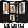 Aheaplus Closet System with 6 Drawers, 4 Hanging Rods & Corner Tower, Corner Closet System with Hanging,80.9" L-Shaped Walk-In Wardrobe Organizer, 2000+ lbs Capacity, Set of 3, Black