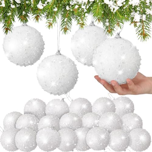 Lyrow 24 Pcs 4" Christmas Ball, White