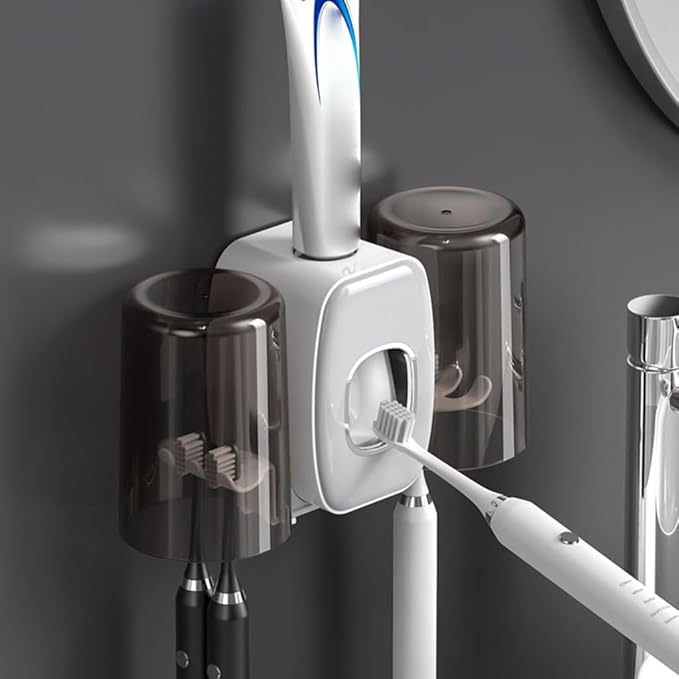 Toothbrush Rack Wall-Mounted Toothpaste Squeezer Wash Room Tooth Cup Tooth Cylinder Wash Cup Rack Bathroom Punch-Free Toothbrush Holder Bathroom Toothbrush Holder(C)