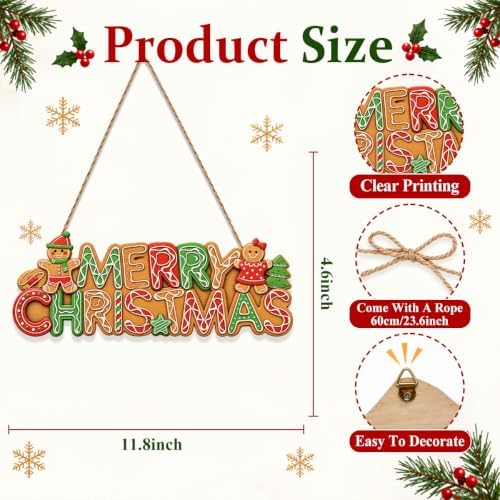 Merry Christmas sign Gingerbread Christmas Decorations Hanging Wooden Sign