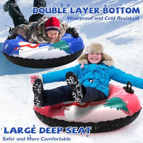 Inflatable Snow Tube, 36‘’ 3P/4P Snowman Snow Tubes for Kids Adults