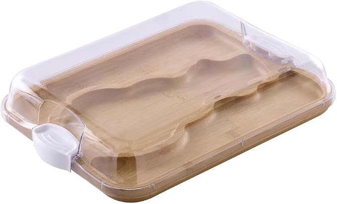 Farberware Build-A-Board Snowman Shaped Bamboo Serving Board with Clear Lid, Make and Take Holiday Charcuterie and Dessert Tray