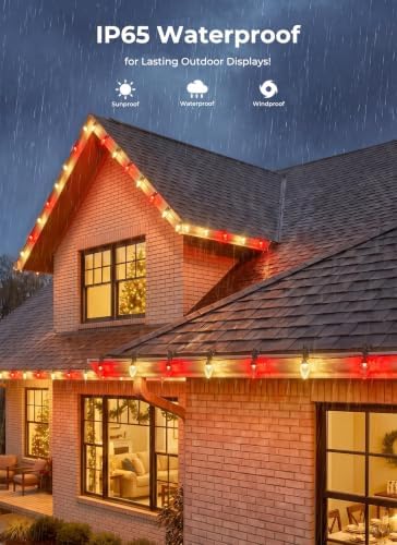 Brightown Christmas Lights Outdoor, 102FT 150LED C9 String Light with Clips