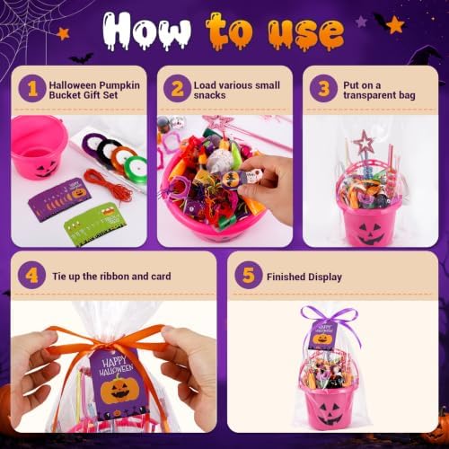 Halloween Plastic Pumpkin Candy Buckets Gift Set,24-Pcs(6 Colors)