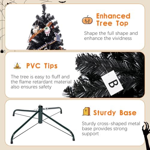 4FT Pre-Lit Black Christmas Tree Small Halloween Tree 150 Warm Lights