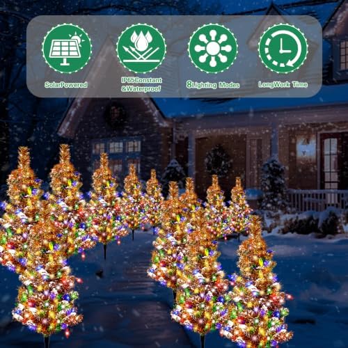 12 Pack Solar Christmas Trees Outdoor 240 LED Multicolor Lights