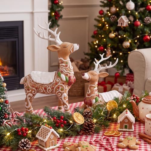 Amyhill 2 Pcs Gingerbread Christmas Reindeer Decorations Resin Figurines