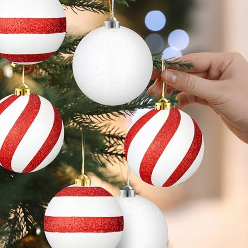 Deekin 8 Pack Extra Large Christmas Ornaments Outdoor, 6 in Red White Balls