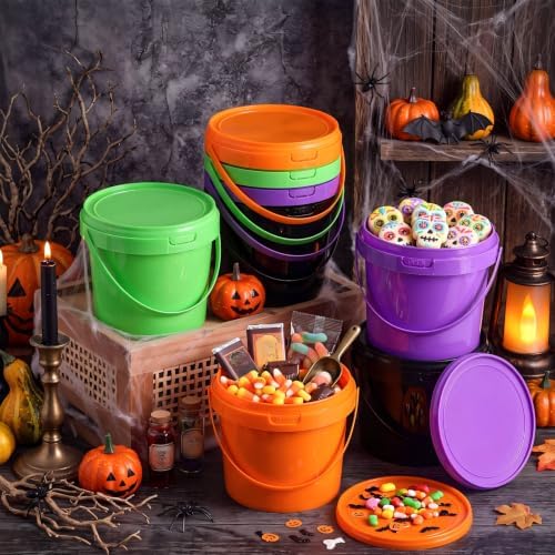Funnymoom 50 Pack 48 oz Halloween Trick or Treat Candy Buckets for Parties