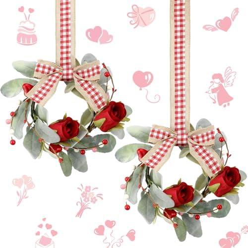 Syhood 2 Pcs 9 Inch Mini Valentine's Day Red Rose Wreaths