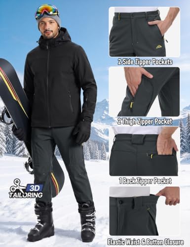 TACVASEN Men's Ski Snow Pants Winter Fleece Lined Waterproof Insulated