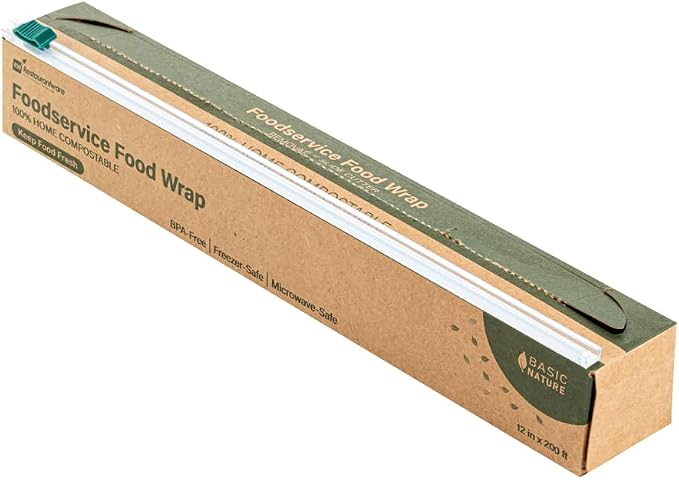 Restaurantware Basic Nature 12" x 200' Food Wrap 1 Microwavable Cling Wrap - With Built-In Slide Cutter Freezable Clear Plastic Kitchen Food Wrap Durable For Restaurant Cafes And Delis