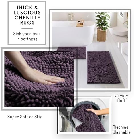 Clara Clark Bathroom Set - Purple Bathroom Accessories Set, 6PC Bathroom Accessory Set, Bathroom Sets with Bathroom Rugs, Toilet Brush, Trash Can & Soap Dispenser