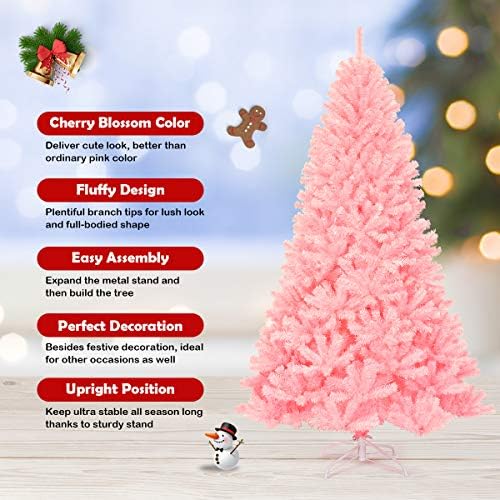 HAPPYGRILL 7.5FT Artificial Pink Christmas Tree with Stand New PVC Material Rich Thicken Tips Christmas Festival Decoration