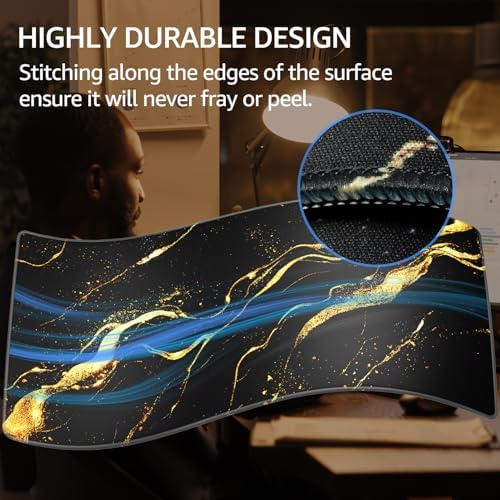 KTRIO Large Gaming Mouse Pad, Desk Mat, 31.5 x 15.7 in Black Gold, XXL