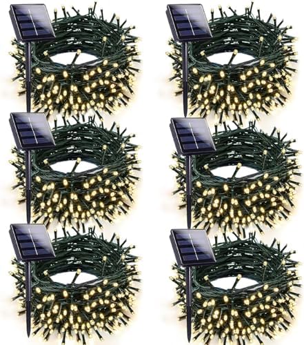 Solar Christmas Lights Outdoor 6 Pack 228FT 600LED String Lights Warm White