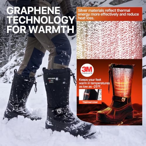FREE SOLDIER Men's Warm Snow Boots Waterproof Tall Insulated Winter Boots Removable Liner with 3M Thinsulate