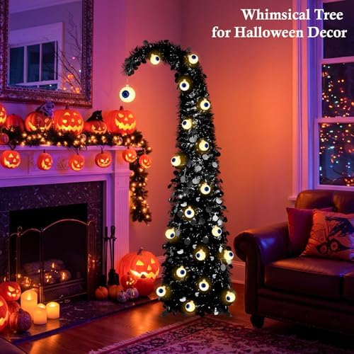Black Halloween Tree with Eyeball String Lights for Christmas Decorations